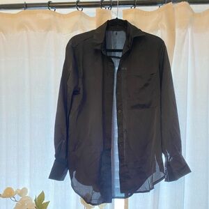 Black satin button up shirt